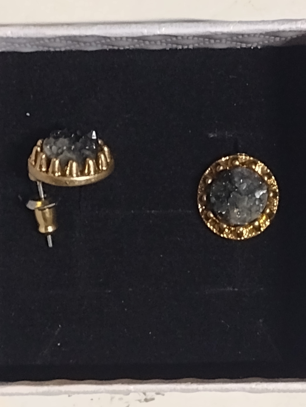 Gold-Tone Druzy Stud Earrings in Black